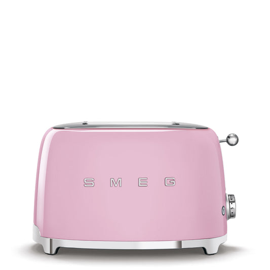 Tostadora rosa SMEG vista frontal, cocina moderna