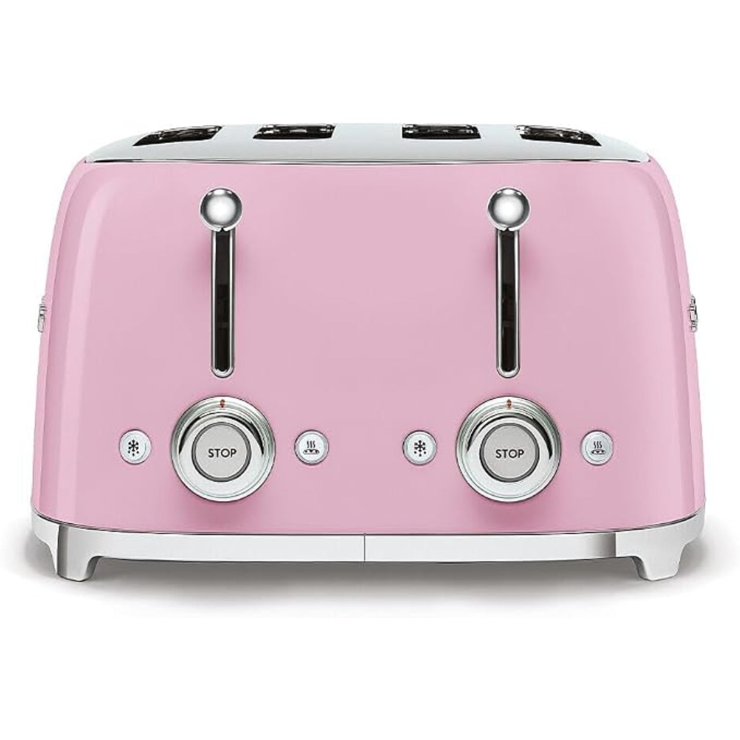 Tostadora SMEG rosa frontal con controles para dorar pan