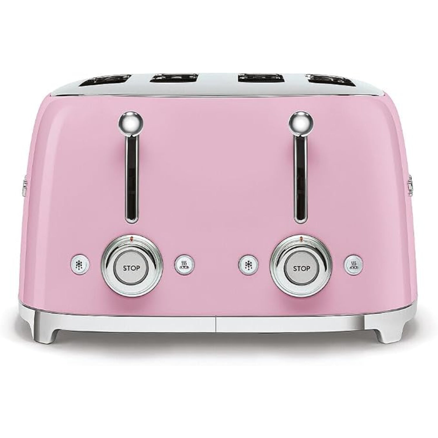 Tostadora SMEG rosa frontal con controles para dorar pan