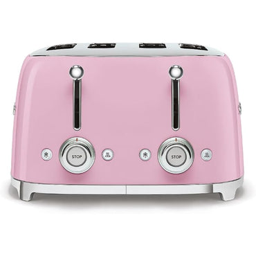 Tostadora SMEG rosa frontal con controles para dorar pan