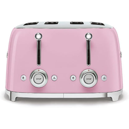 Tostadora SMEG rosa frontal con controles para dorar pan
