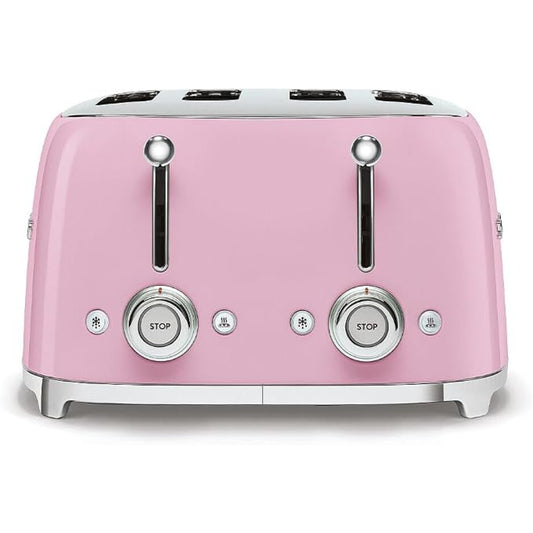 Tostadora SMEG rosa frontal con controles para dorar pan