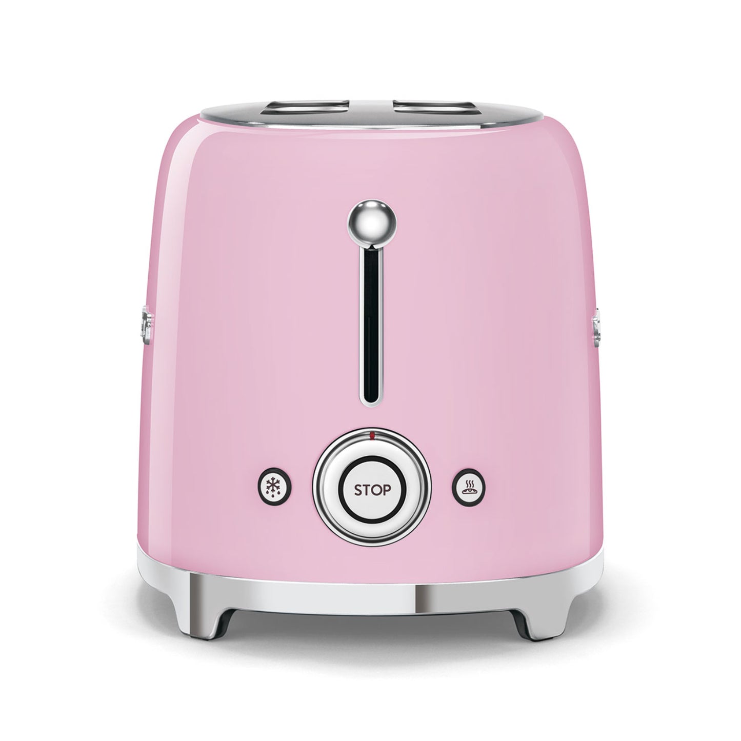 Tostadora rosa SMEG vista frontal en cocina moderna