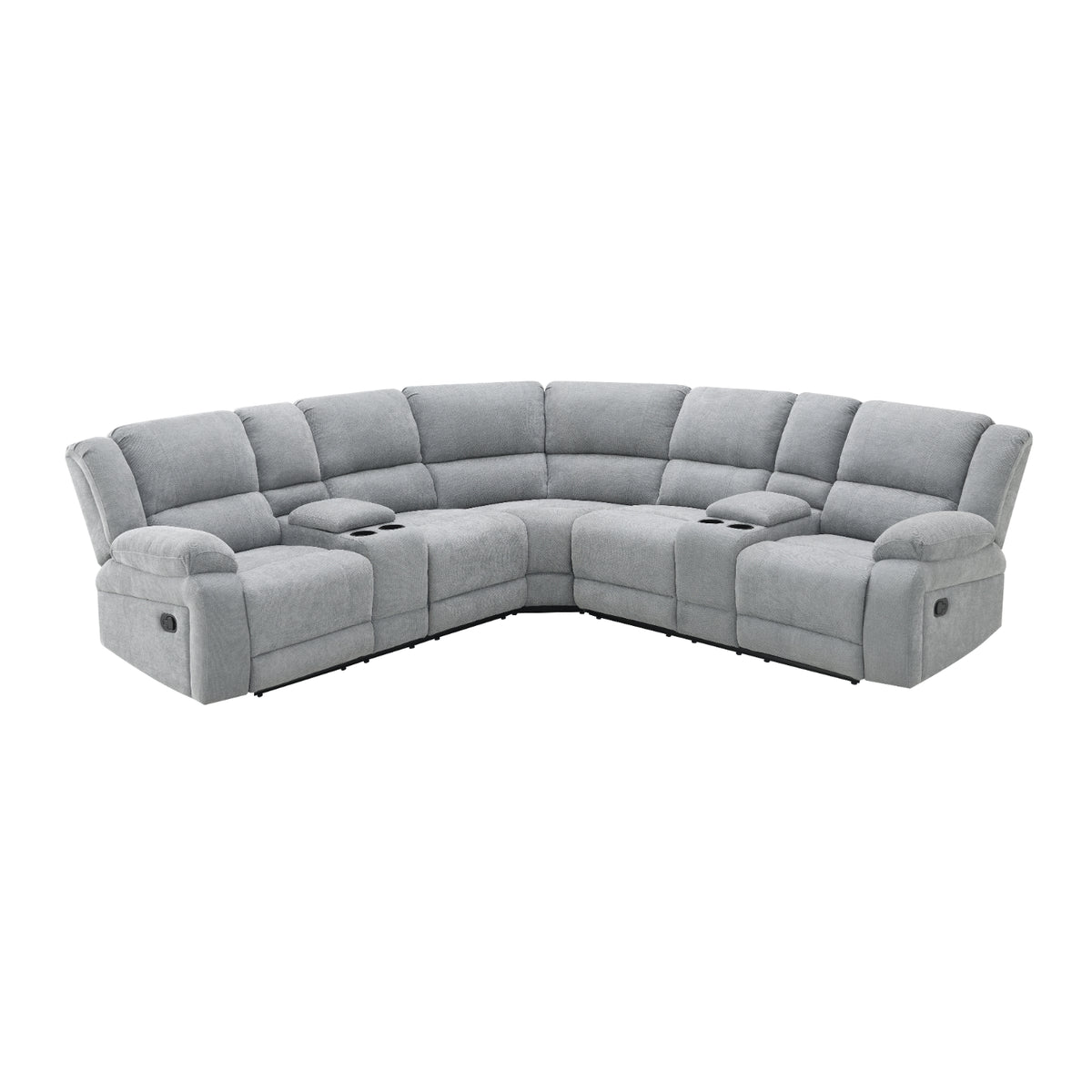 sofá sección gris reclina con porta vasos, ideal para salas de estar