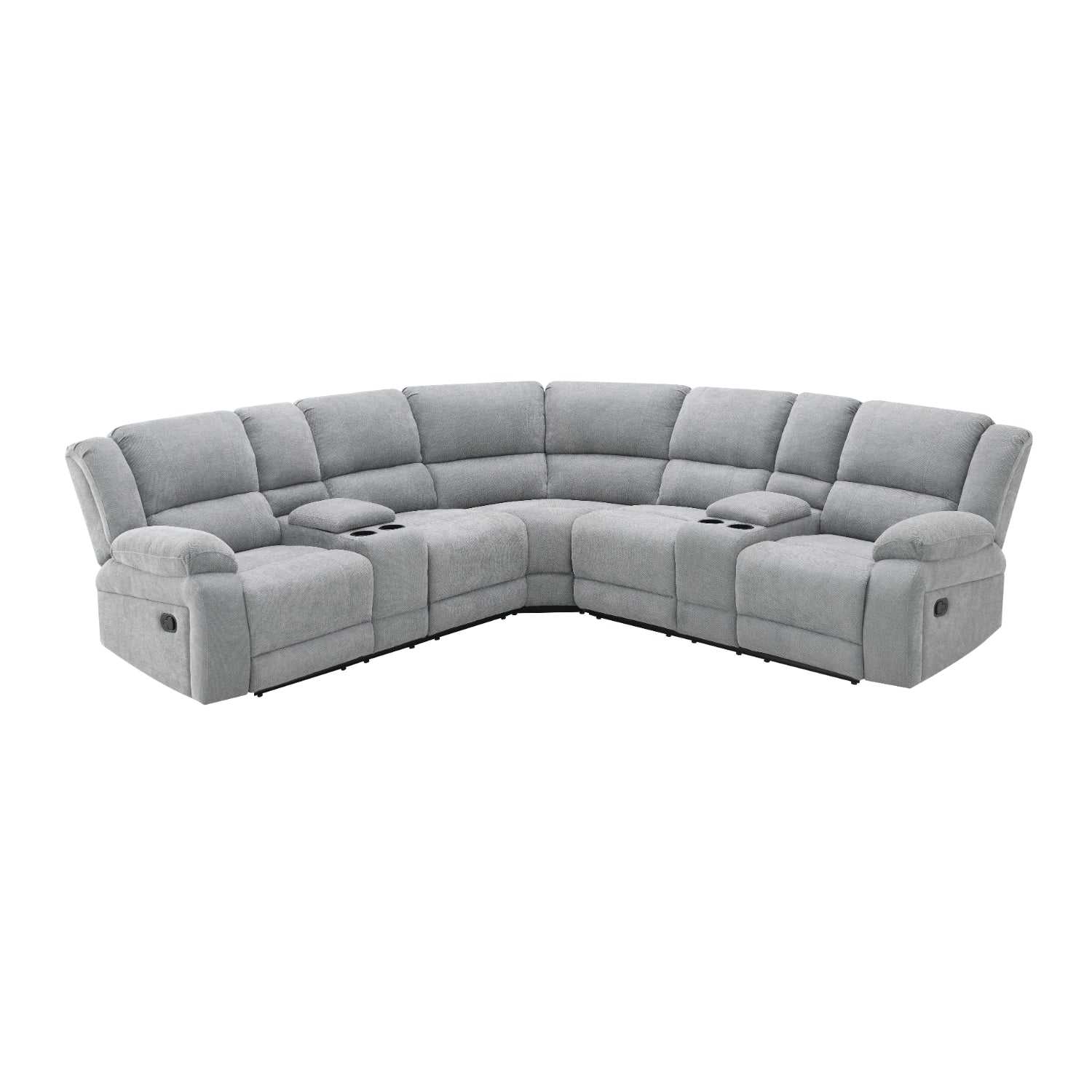 sofá sección gris reclina con porta vasos, ideal para salas de estar