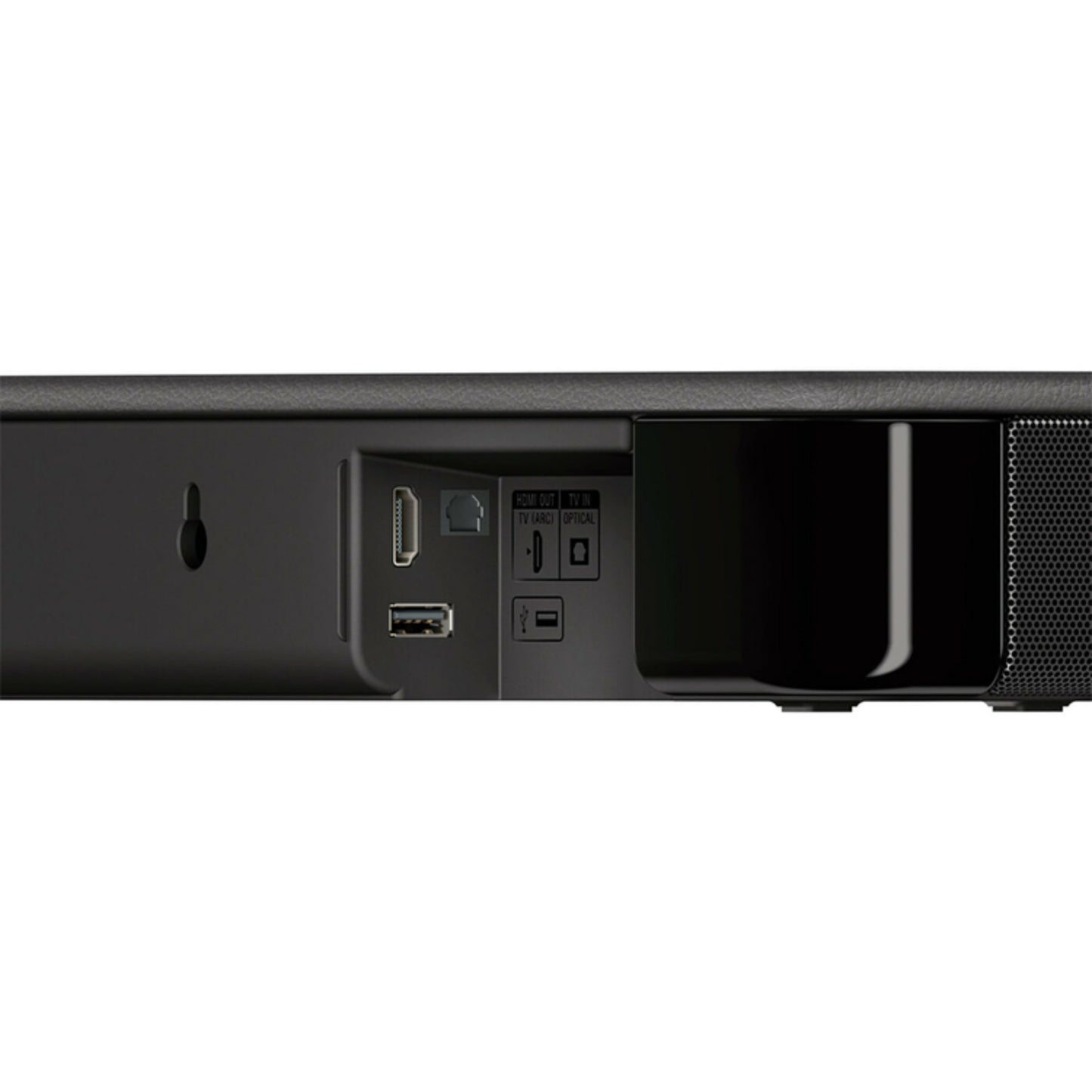 Conexiones traseras de la barra de sonido Bluetooth Sony modelo LL05 con puertos HDMI y USB