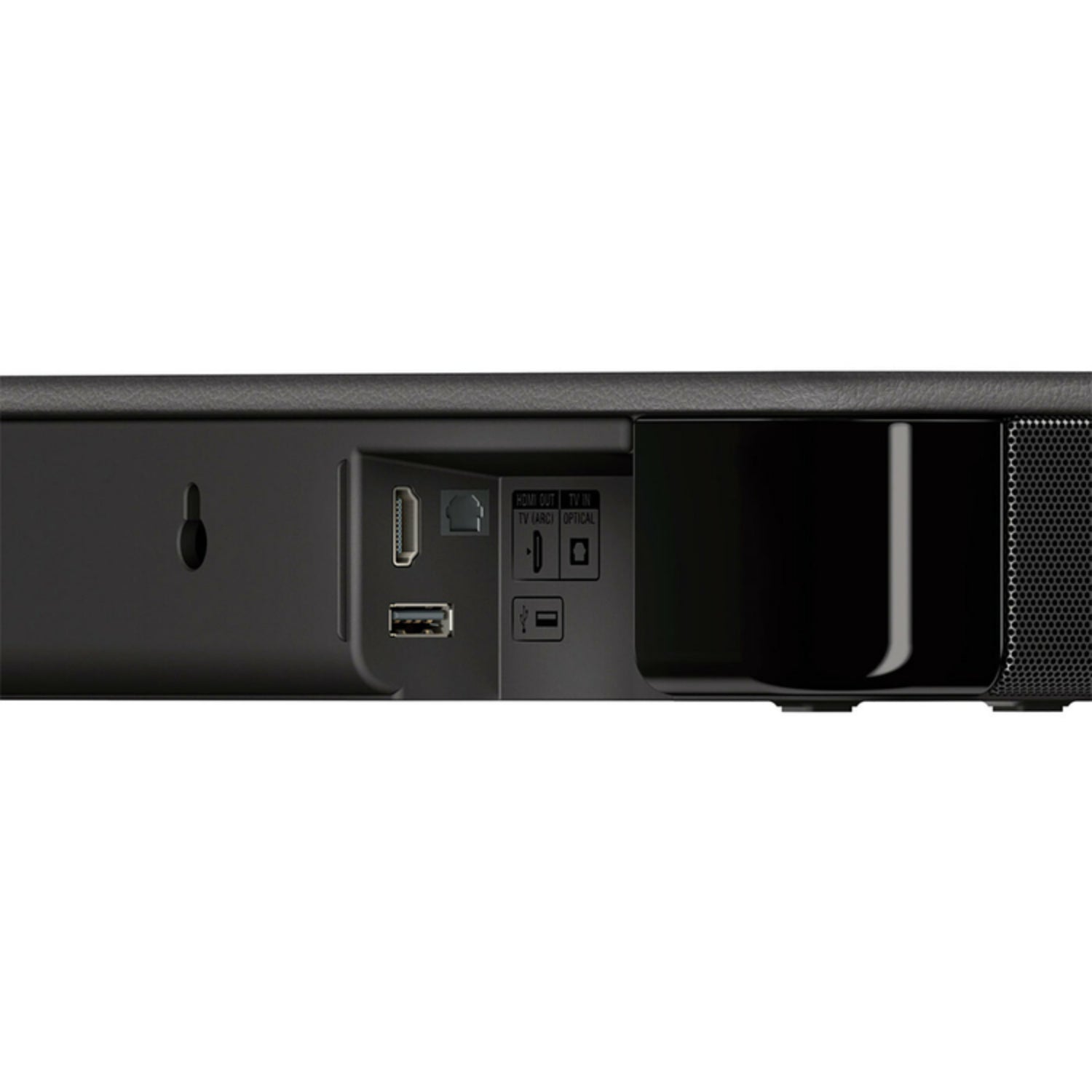 Conexiones traseras de la barra de sonido Bluetooth Sony modelo LL05 con puertos HDMI y USB