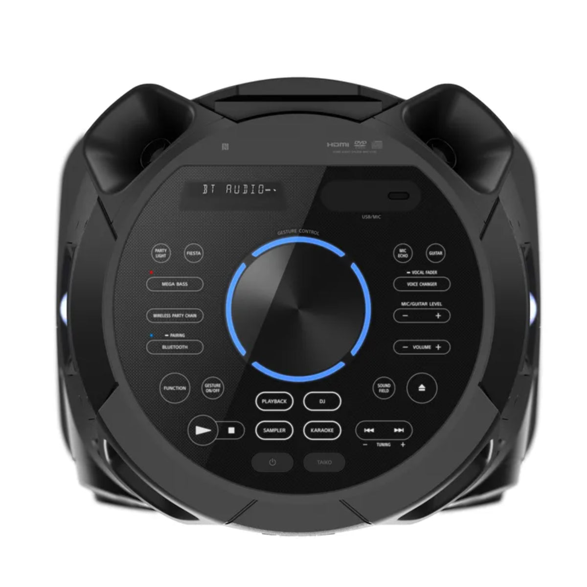 Sistema de audio HiFi Bluetooth SONY modelo LL05 con controles táctiles y diseño moderno en negro