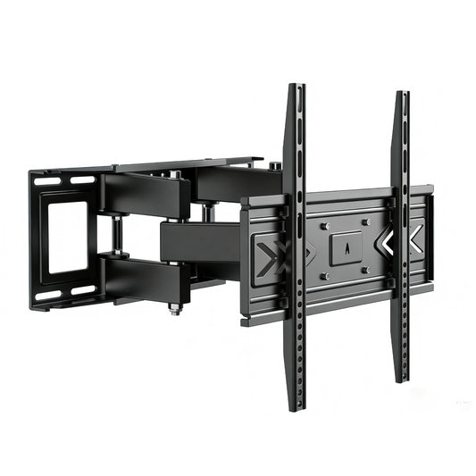soporte para televisor negro, vista lateral, ajustable y versátil