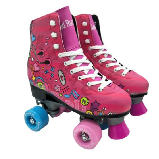 Patines de ruedas rosa con diseño colorido, modelo soy luna, vista lateral
