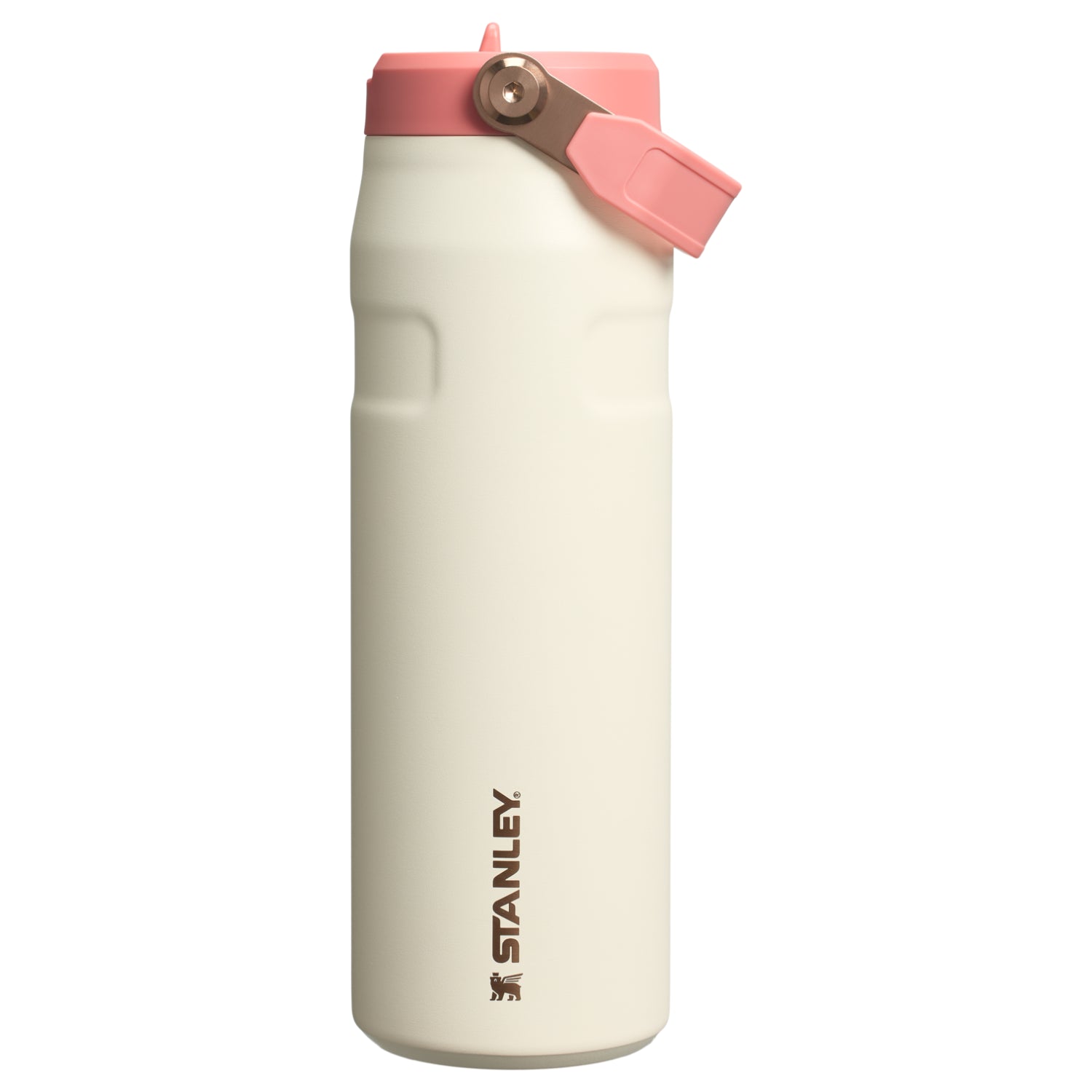 Termo Stanley 24oz con aislamiento en blanco y tapa rosa, ideal para mantener bebidas frías o calientes.