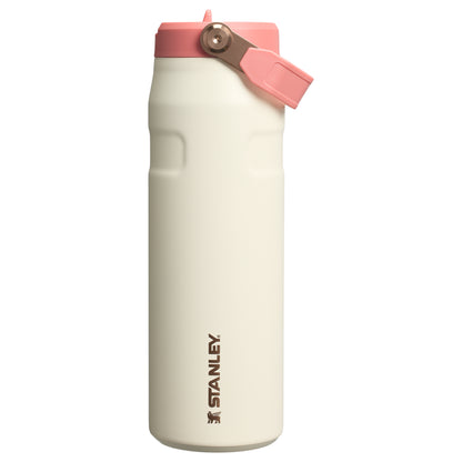 Termo Stanley 24oz con aislamiento en blanco y tapa rosa, ideal para mantener bebidas frías o calientes.