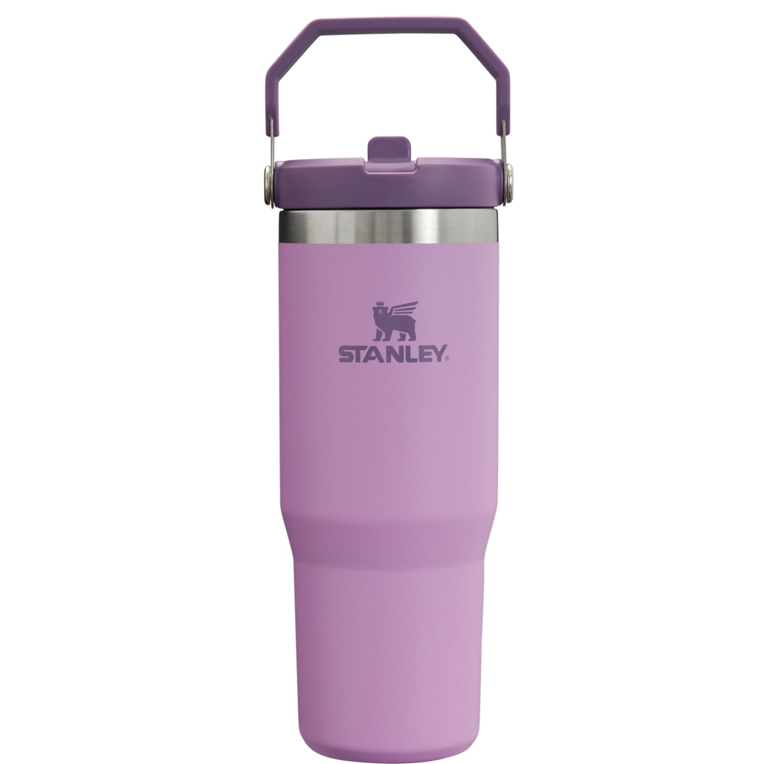 Termo Stanley 30oz lila con tapa a prueba de derrames y diseño ergonómico