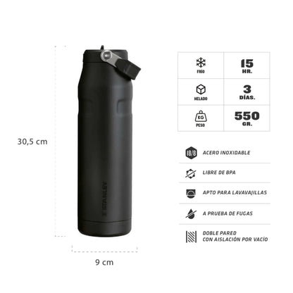Termo Stanley IceFlow Negro 36oz con aislamiento, acero inoxidable y tapa a prueba de fugas
