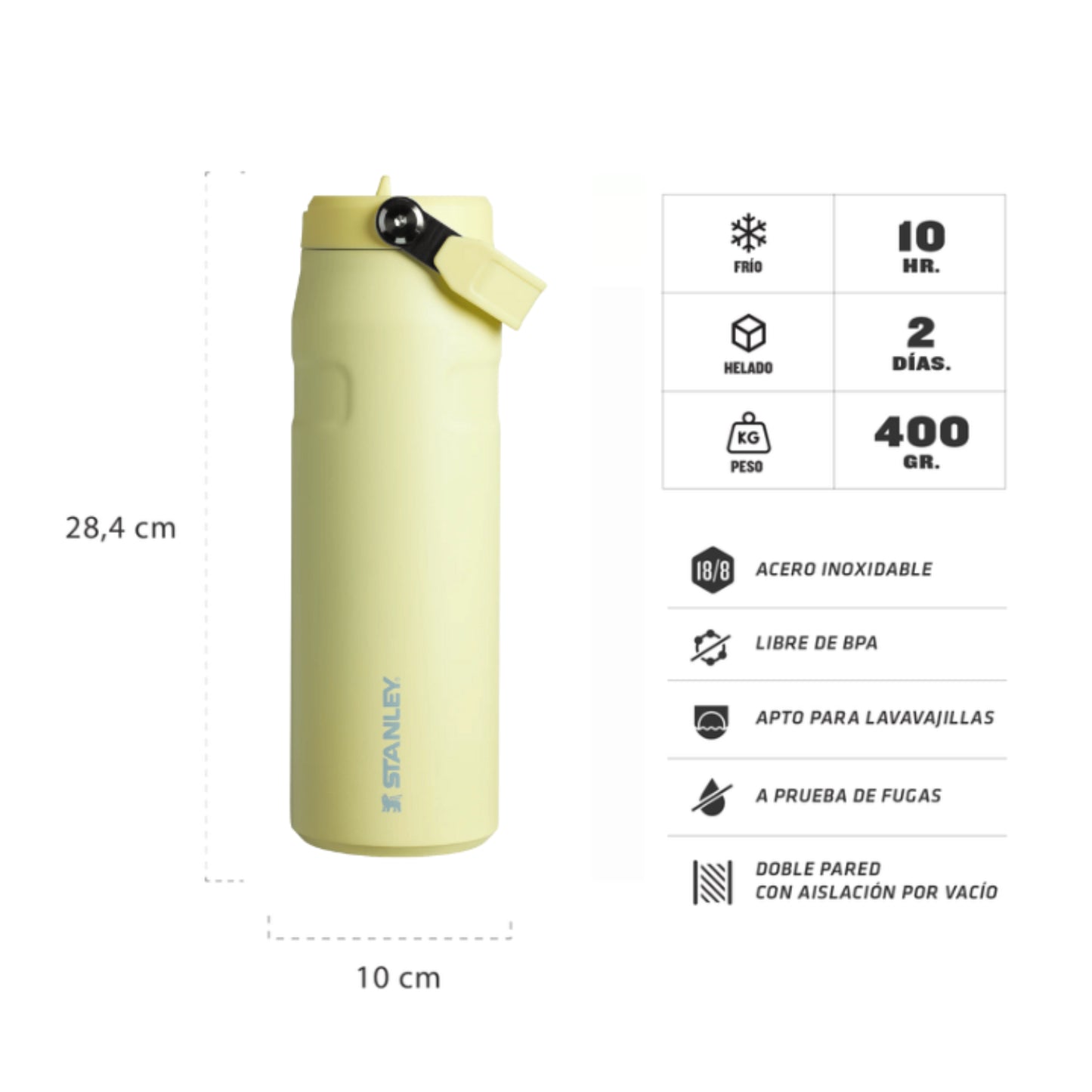 Termo Stanley AeroLight FlipStraw 24oz en color amarillo con diseño de acero inoxidable y tapa hermética