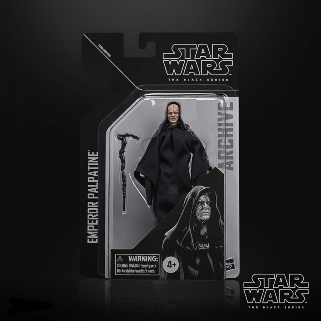Figura Emperor Palpatine Star Wars, negro, en empaque, colección de acción.