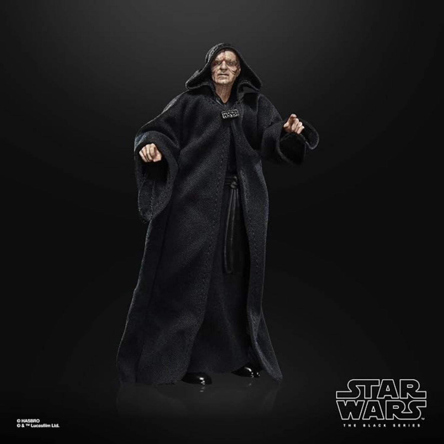 Figura Star Wars, Palpatine en túnica negra, en vista frontal