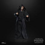 Figura Star Wars de Darth Sidious en túnica negra, destacando detalles de su traje