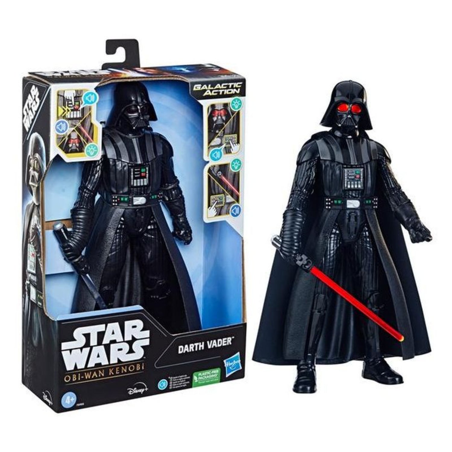 Figura de acción Darth Vader de Star Wars, negra con sable de luz rojo y detalles interactivos