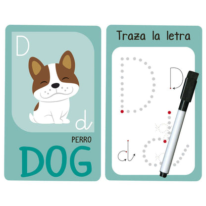 libro educativo con letras y dibujos para aprender a escribir en inglés