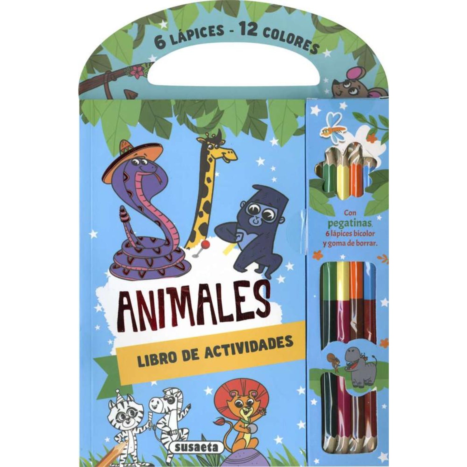 libro para colorear con animales, lápices y actividades creativas para niños
