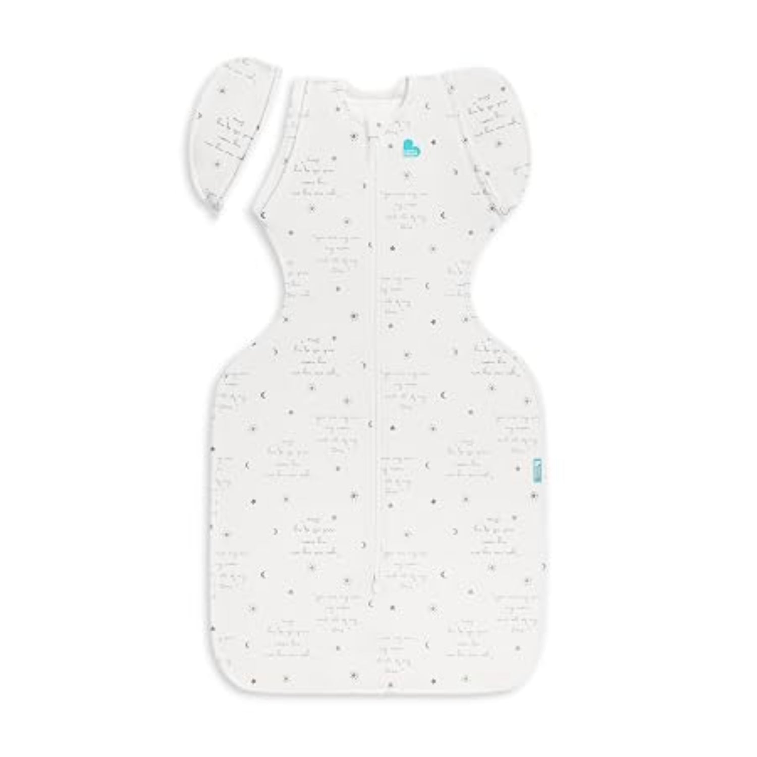 Swaddle blanco de LOVE TO DREAM, vista frontal en habitación de bebé