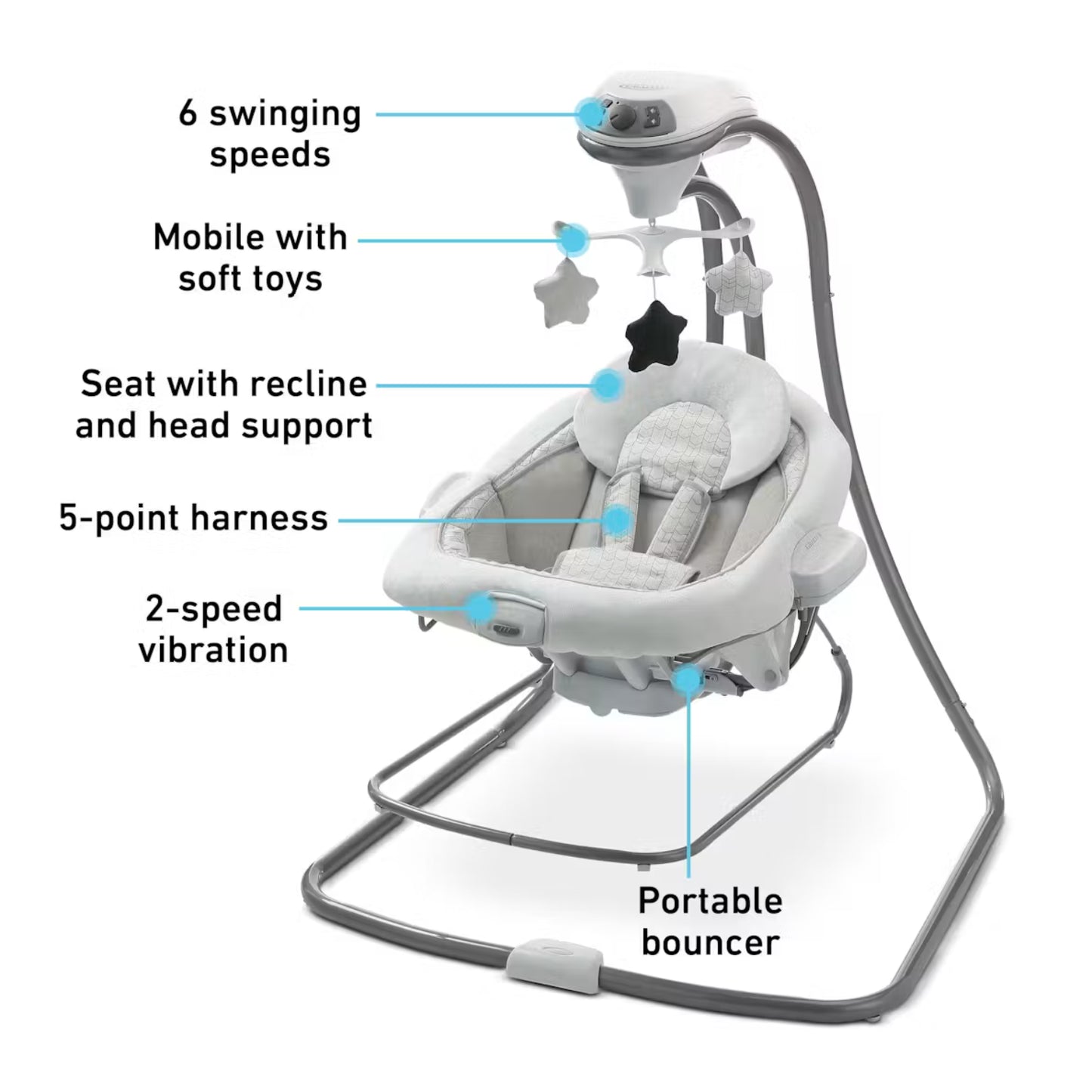 Columpio portable GRACO gris con vibración y móvil de juguetes
