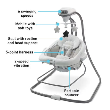 Columpio portable GRACO gris con vibración y móvil de juguetes