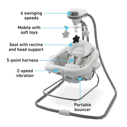 Columpio portable GRACO gris con vibración y móvil de juguetes