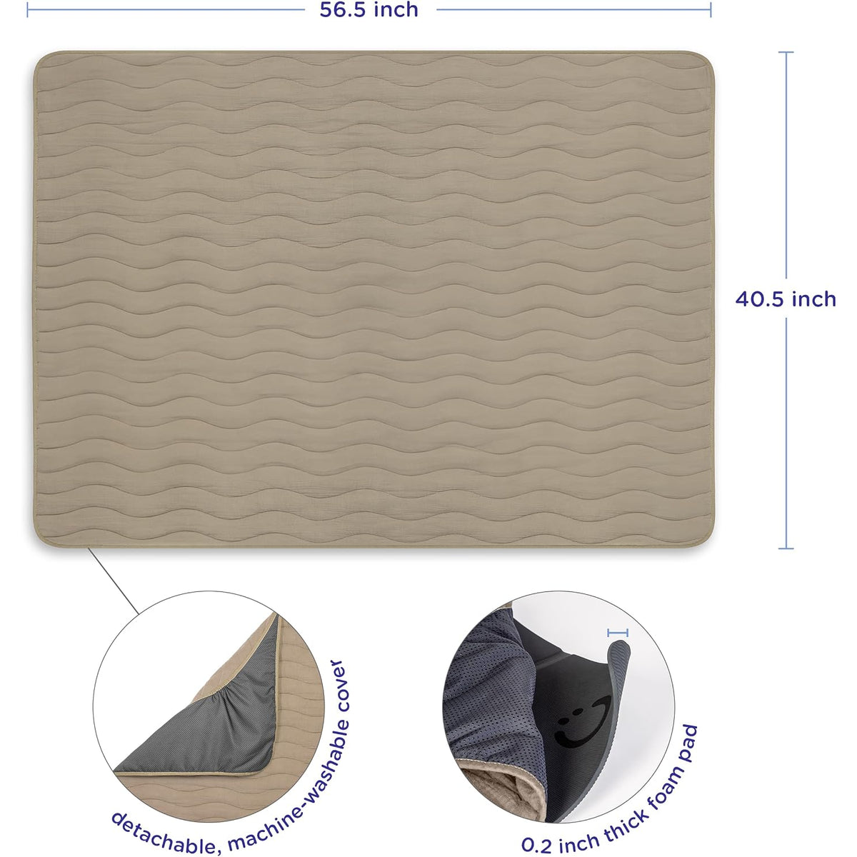 Alfombra beige con superficie texturizada, vista frontal sobre fondo blanco