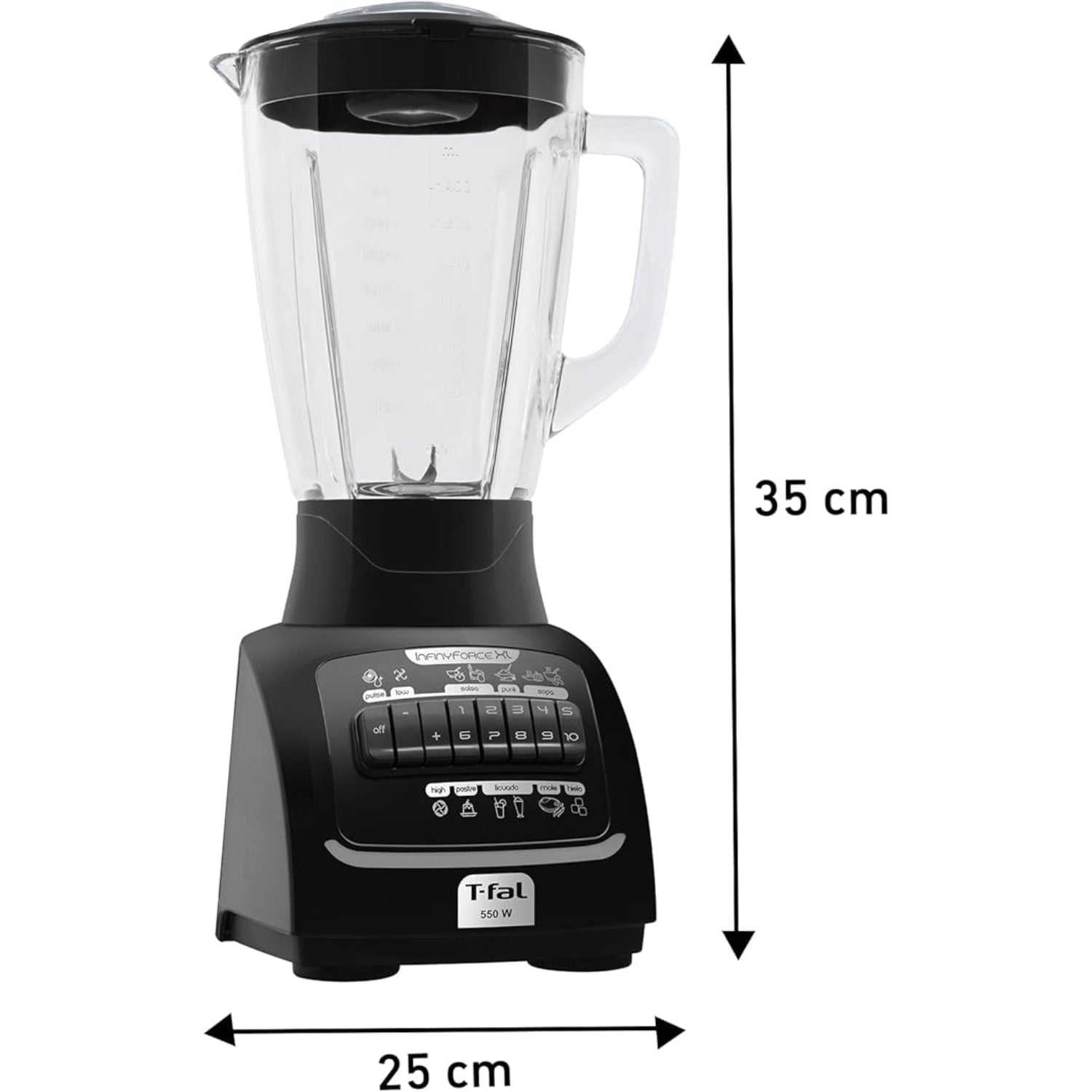 Licuadora Tefal InfinyForce XL 10 velocidades con jarra de vidrio y diseño elegante en negro