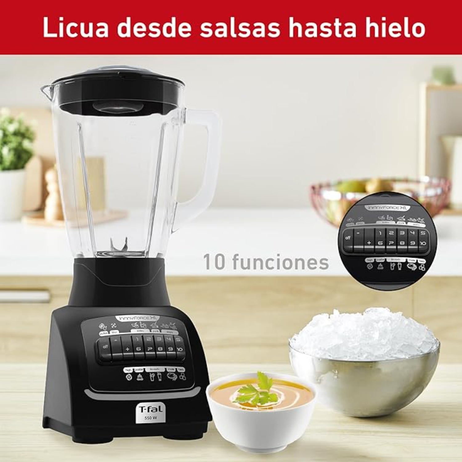 Licuadora Tefal InfinyForce XL 10 velocidades con panel de control y jarras para preparar salsas e hielo