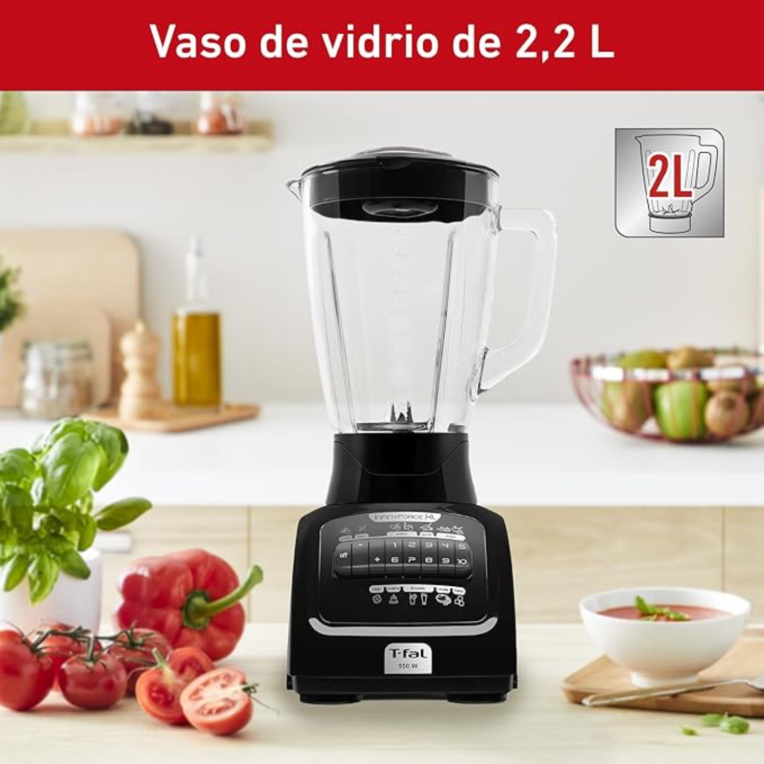 Licuadora Tefal InfinyForce XL 10 velocidades con vaso de vidrio de 2,2 L ideal para recetas variadas