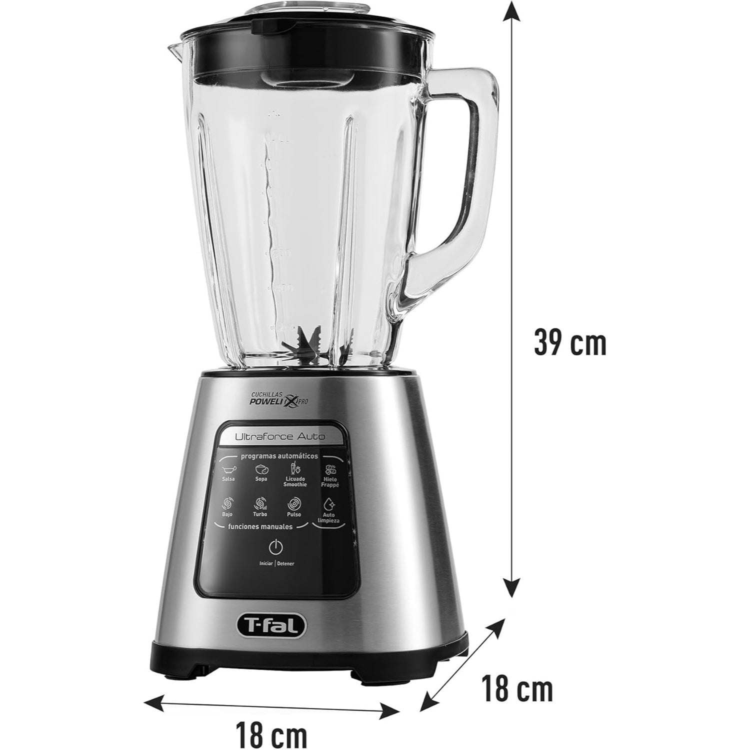 Licuadora Tefal InfinyForce XL 550W con jarra de vidrio y panel de control táctil