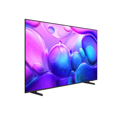 Televisor 75 pulgadas Samsung, vista frontal, pantalla vibrante con colores púrpuras y azules