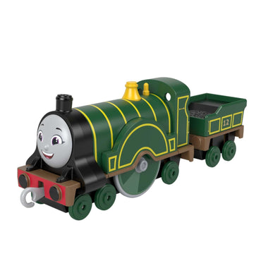 Tren de juguete LL0308 verde con cara sonriente y vagón de carga