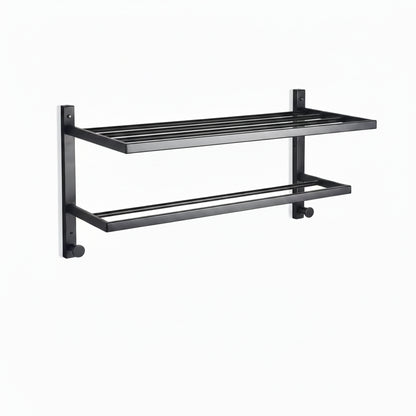 Toallero negro de dos niveles, vista frontal, ideal para baño