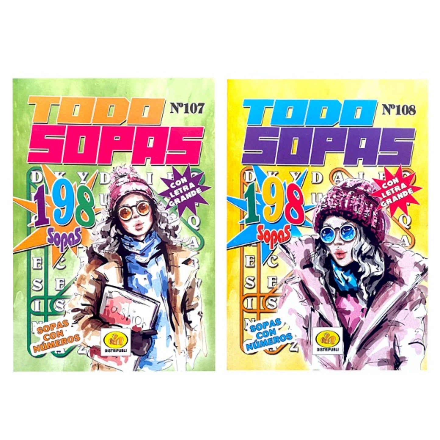Revistas Todo Sopas, número 107 y 108, con 198 sopas de letras y diseño colorido