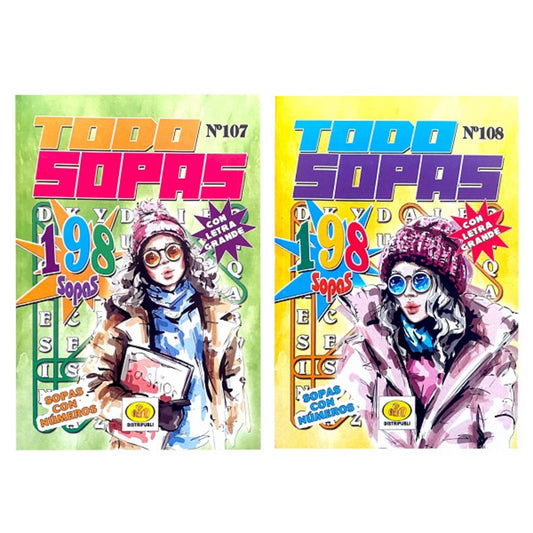 Revistas Todo Sopas, número 107 y 108, con 198 sopas de letras y diseño colorido