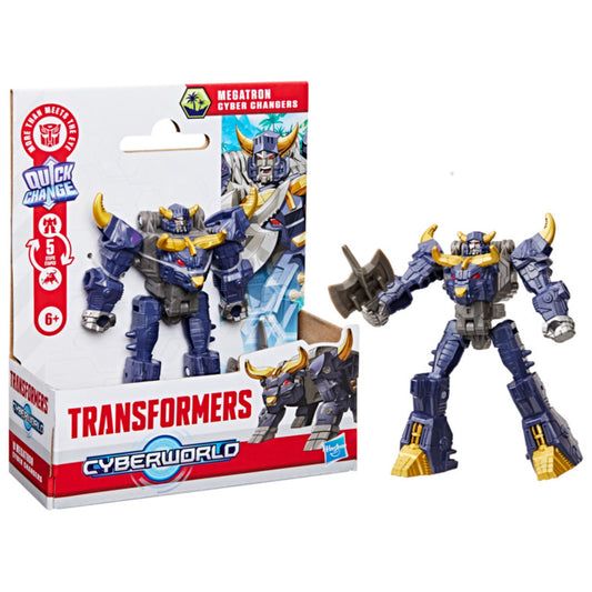 Figura Megatron Transformers Cyberworld, color azul, vista frontal con empaque