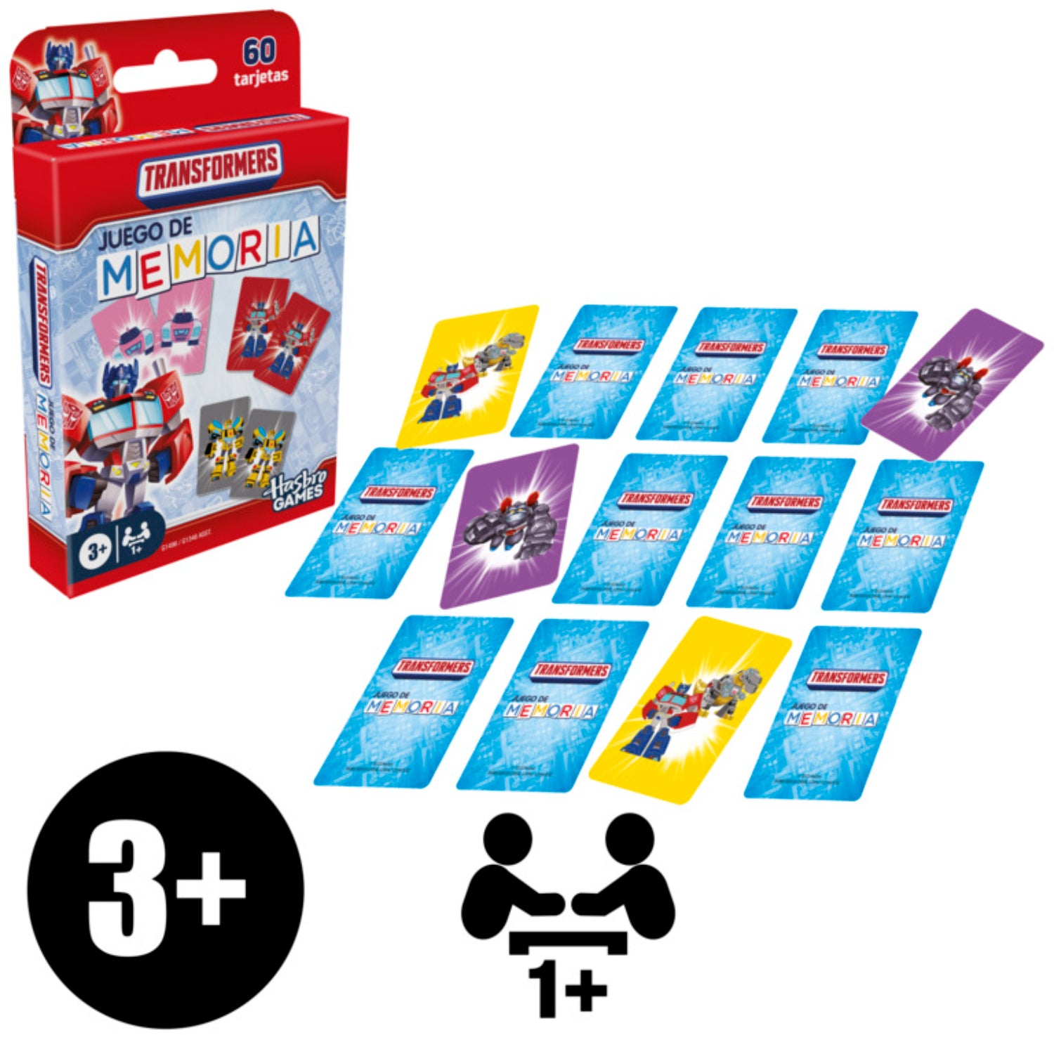 Juego de memoria Transformers, caja roja, tarjetas con personajes, ideal para niños de 3 años en adelante