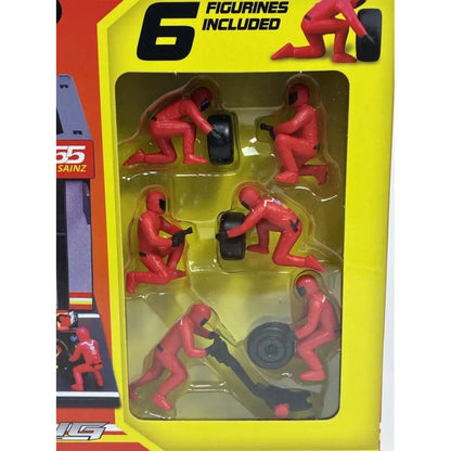 Figuras rojas en miniatura de mecánicos, paquete de seis para juguetes de carro