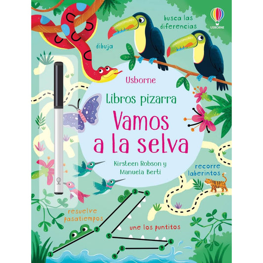 Libro Usborne 'Vamos a la selva' con actividades interactivas y coloridas ilustraciones