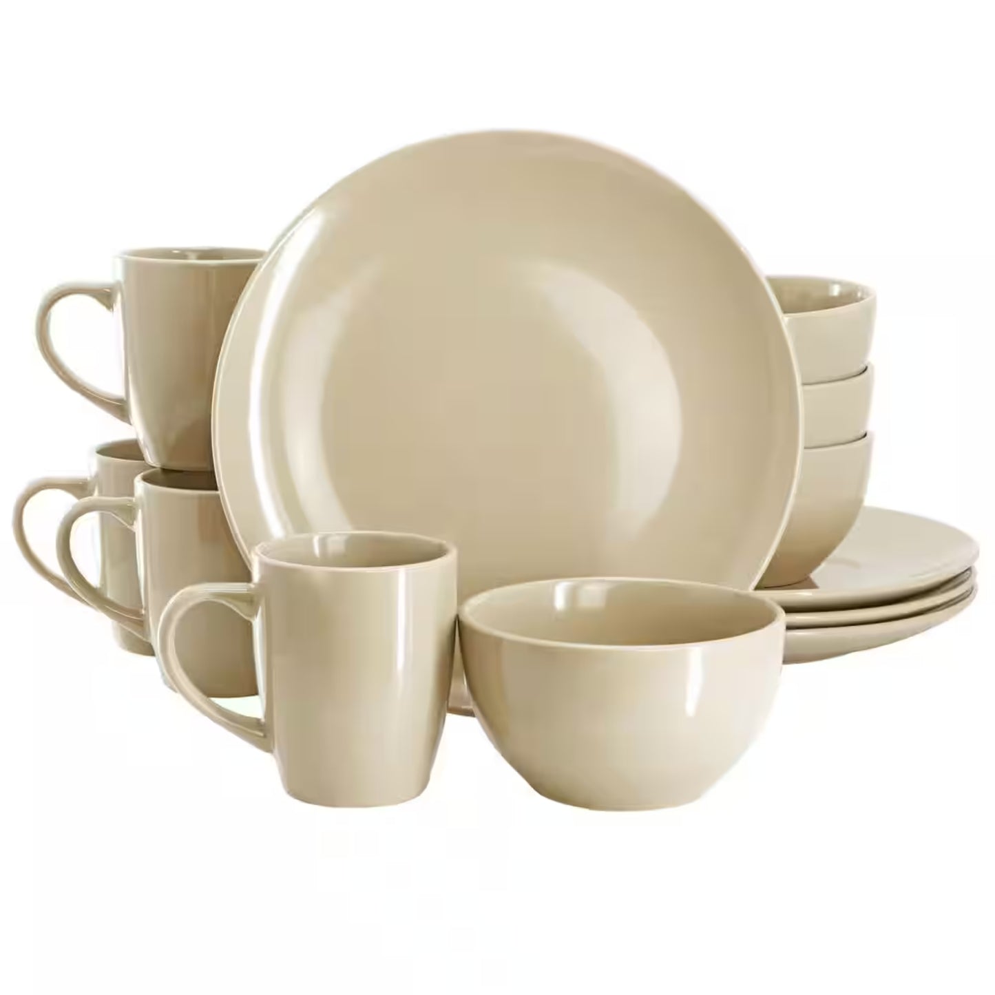 vajilla beige, platos y tazas, juego completo para mesa