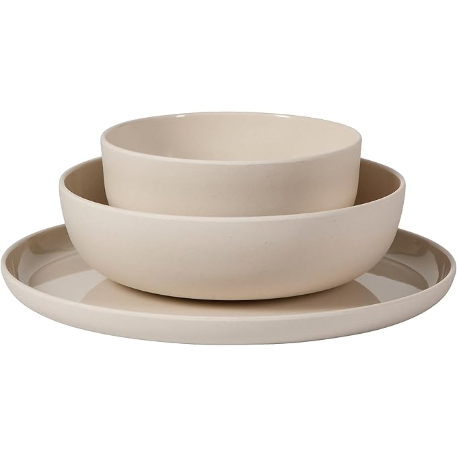 vajilla beige en tres piezas, vista frontal, cocina moderna