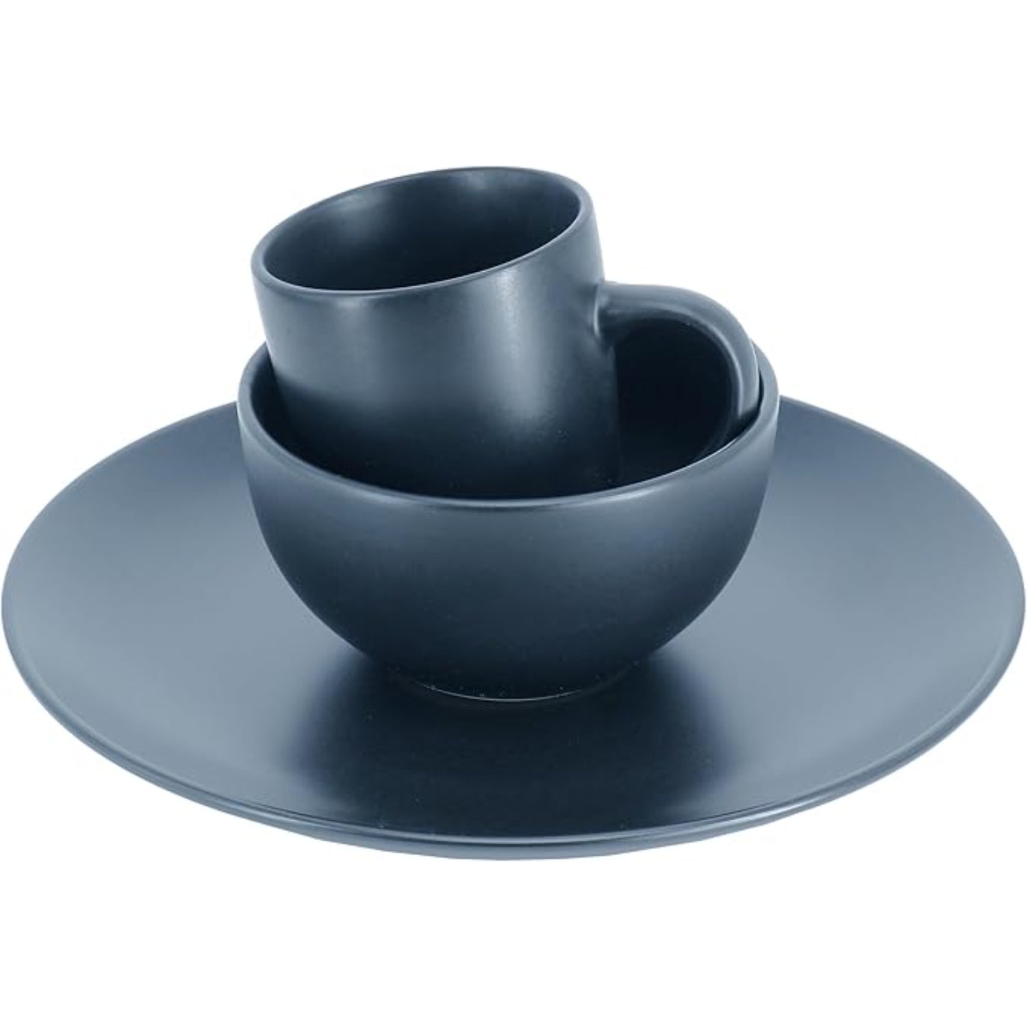 vajilla negra GIBSON HOME, taza y plato apilados