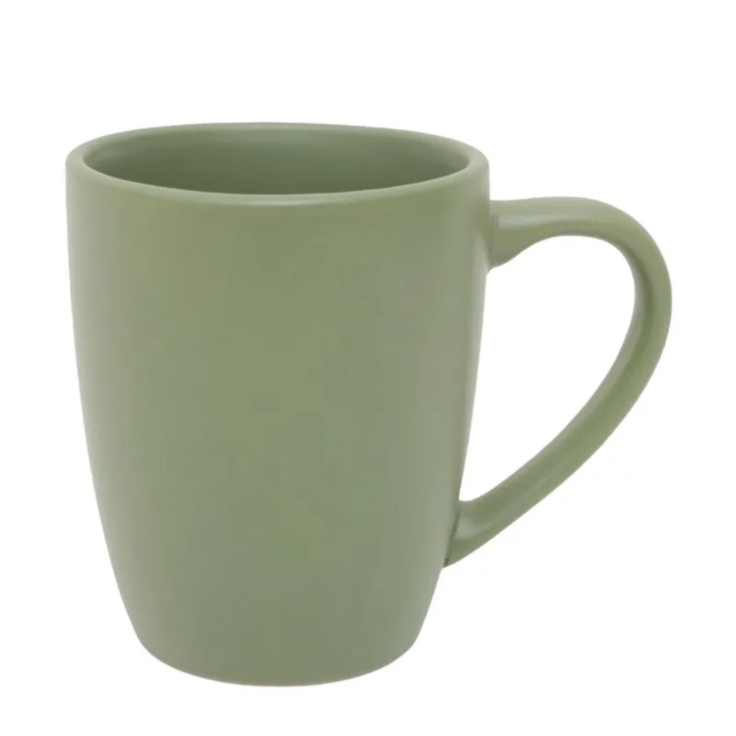 taza verde olivo, vajilla, vista lateral, mesa de comedor
