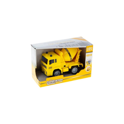 Camión de cemento amarillo en caja, juguete para construcción