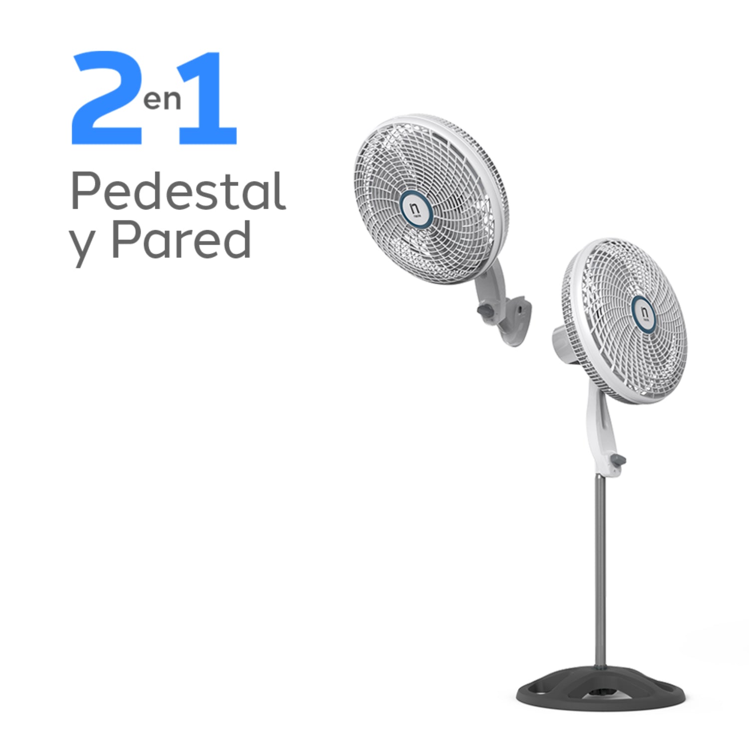 Ventilador 2 en 1, pedestal y pared, diseño moderno y funcional