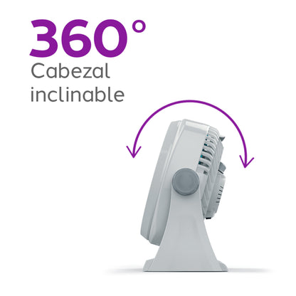 ventilador VORTEX gris lateral con cabezal inclinable 360 grados